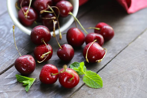 Fresh Berries Sweet Cherry Wooden Table — Stock Photo, Image