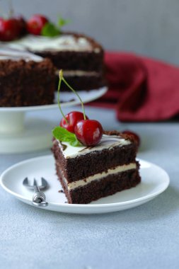 taze tatlı kiraz ile çikolatalı kek