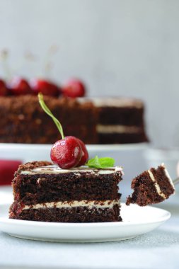 taze tatlı kiraz ile çikolatalı kek