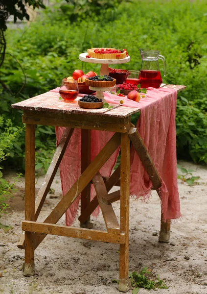 Picnic Naturaleza Tartas Ensaladas Bayas Frescas Frutas —  Fotos de Stock