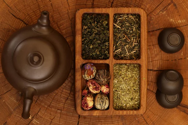 Auswahl Grünem Tee Auf Holzgrund — Stockfoto