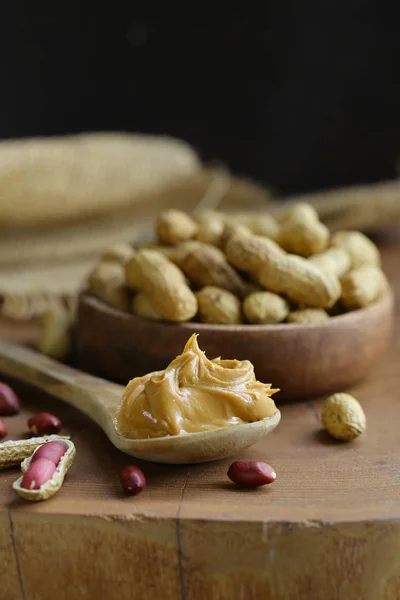 Manteiga Amendoim Orgânica Natural Uma Mesa Madeira — Fotografia de Stock