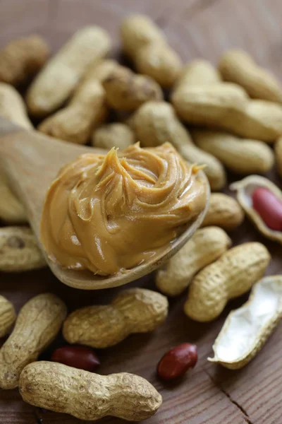 Manteiga Amendoim Orgânica Natural Uma Mesa Madeira — Fotografia de Stock