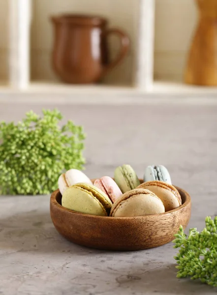 Almond Macaroon Cookies Wooden Bowl — Stock Photo, Image