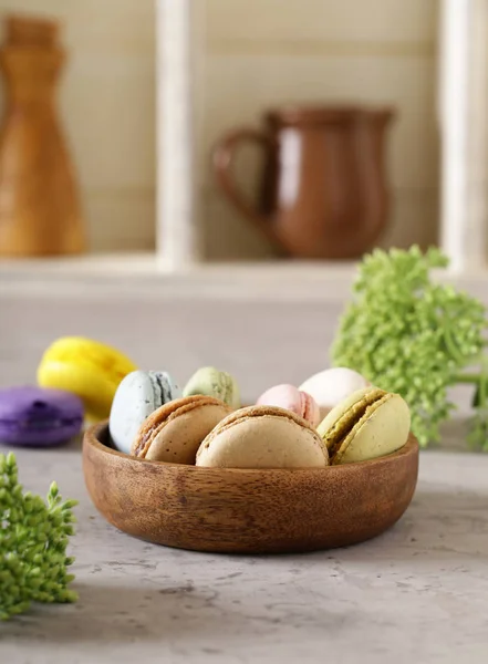 Almond Macaroon Cookies Wooden Bowl — Stock Photo, Image