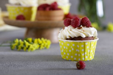 tatlı için ahududu ile krem cupcakes
