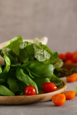 taze fesleğen ve marul ve domates