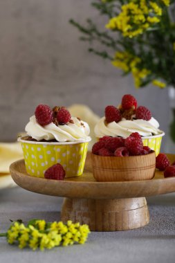 tatlı için ahududu ile krem cupcakes