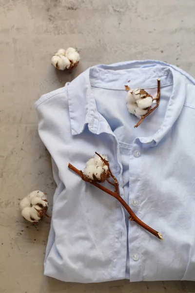綿の小枝から自然な有機衣類 — ストック写真