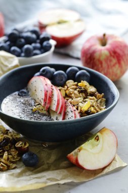 yoğurt ve meyve ile ev yapımı granola, sağlıklı kahvaltı
