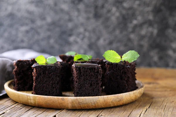 Brownie Chocolate Cake Syrup Mint — Stock Photo, Image