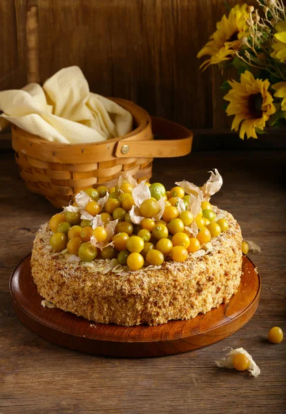Homemade Sponge Cake Berries Nuts — Stock Photo, Image