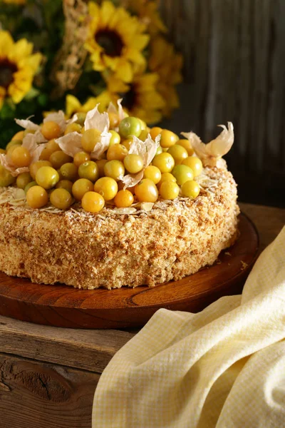 Homemade Sponge Cake Berries Nuts — Stock Photo, Image