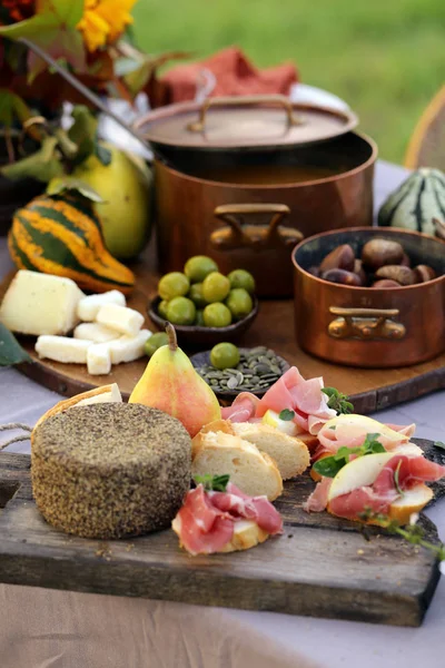Fruit Ham Cheese Board Appetizer — Stock Photo, Image
