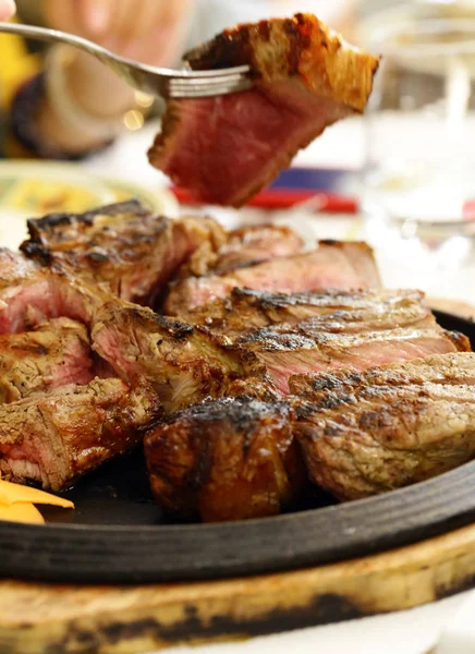 Große Florentinische Steak Gebratenes Fleisch Einer Pfanne — Stockfoto