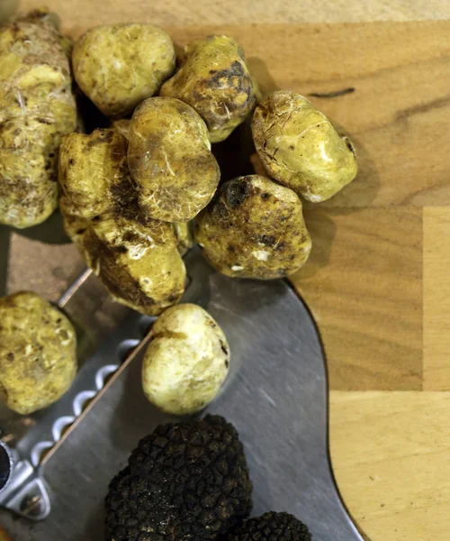 Schwarzer Und Weißer Trüffelpilz Auf Dem Markt — Stockfoto