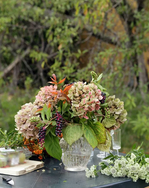 Autumn Flower Arrangement Table Interior Decoration — Stock Photo, Image