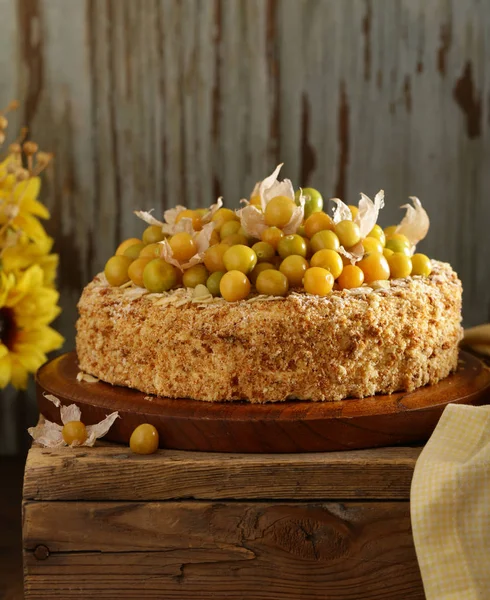 Homemade Sponge Cake Berries Nuts — Stock Photo, Image