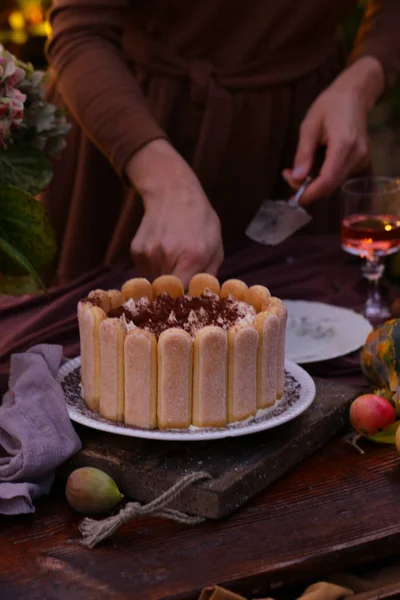 Traditional Italian Dessert Tiramisu Cake — Stock Photo, Image