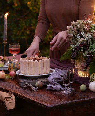 Geleneksel İtalyan tatlı tiramisu keki.