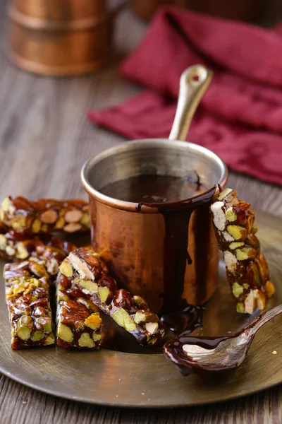 Hot Chocolate Nutty Roasted Nuts Dessert — Stock Photo, Image