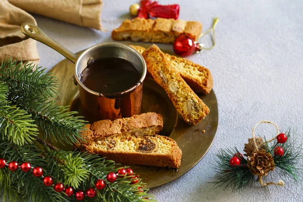 Warme Chocoladeganache Met Biscotti Koekjes — Stockfoto