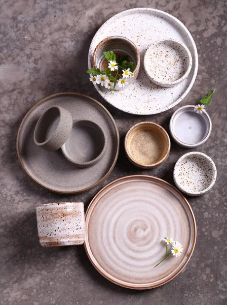 Handmade Ceramic Craft Ware Gray Background — Stock Photo, Image