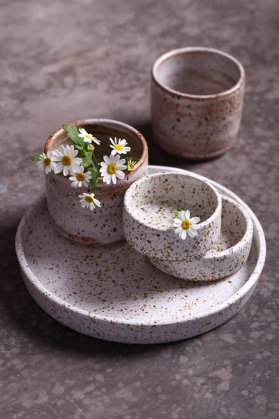 Handmade Ceramic Craft Ware Gray Background — Stock Photo, Image