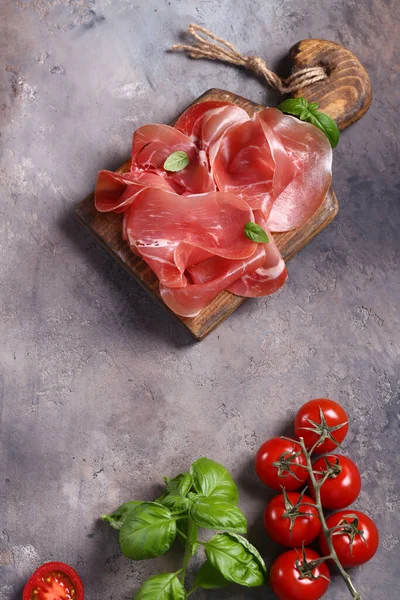 Fresh Prosciutto Ham Wooden Board — Stock Photo, Image