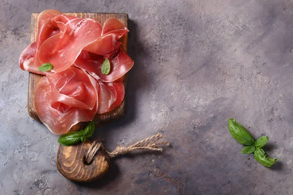 Fresh Prosciutto Ham Wooden Board — Stock Photo, Image
