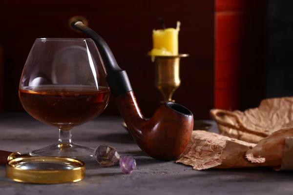 Still Life Pipe Smoking Alcohol Men History — Stock Photo, Image