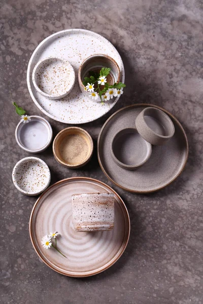 Handmade Ceramic Craft Ware Gray Background — Stock Photo, Image