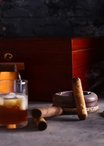 Still Life Cigars Alcohol Men History — Stock Photo, Image