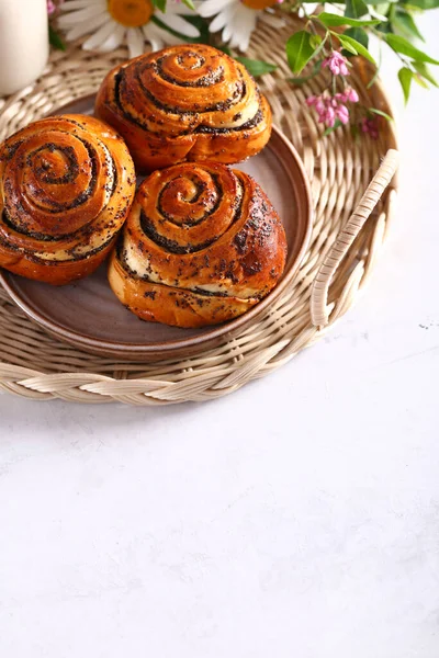 Sweet Roll Poppy Seed Buns Milk — Stock Photo, Image