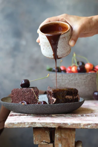 Gâteau Chocolat Pour Dessert Friandise — Photo