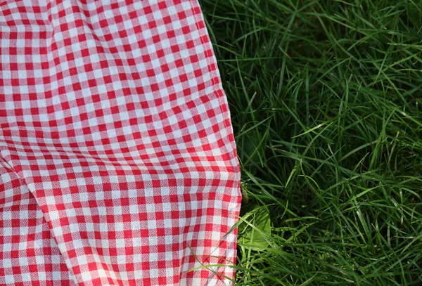 Hintergrund Kariert Auf Grünem Gras Für Picknick — Stockfoto