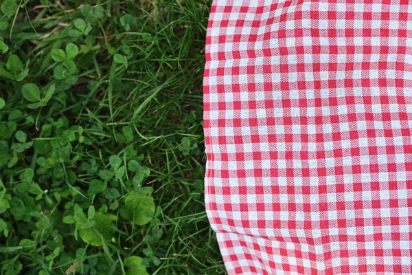 Background Plaid Green Grass Picnic — Stock Photo, Image