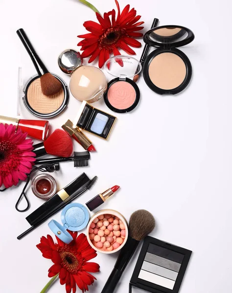 Assortment Cosmetics Makeup Lipstick Powder Eye Shadow — Stock Photo, Image