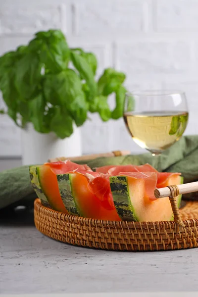 Italiensk Aptitretare Melon Och Prosciutto Skinka — Stockfoto