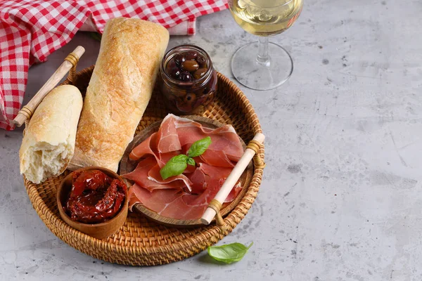 Italian Snack Prosciutto Ham Antipasto — Stock Photo, Image
