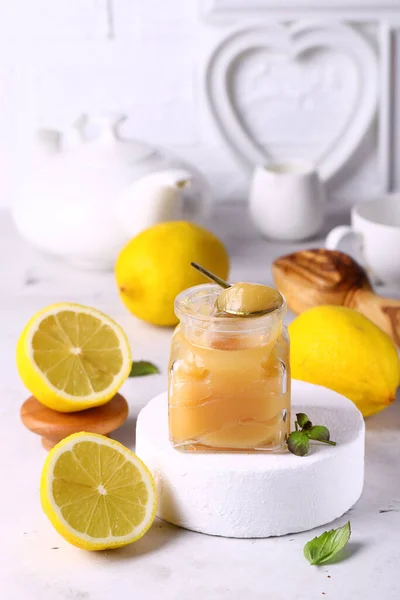 Caillé Citron Dans Bocal Verre Pour Dessert — Photo