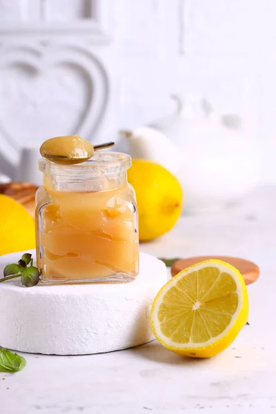 Cagliata Limone Barattolo Vetro Dessert — Foto Stock