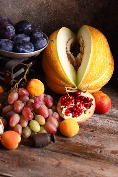 Vida Morta Fruta Orgânica Madura Colheita Outono — Fotografia de Stock