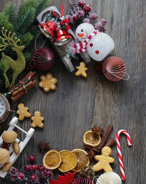 Noël Fond Cookies Décorations Pour Les Vacances Les Cadeaux — Photo