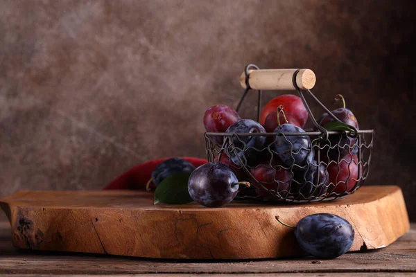 Still Life Ripe Organic Fruit Plum — Stock Photo, Image
