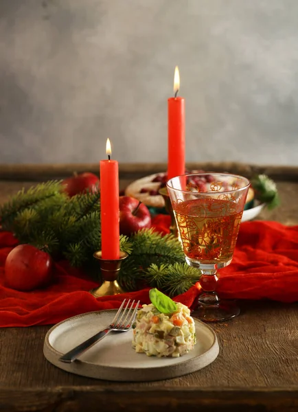 Salată Rusă Olivier Pentru Anul Nou Crăciun — Fotografie, imagine de stoc