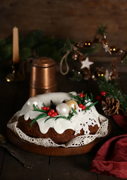 Christmas Festive Fruit Cake Dessert — Stock Photo, Image