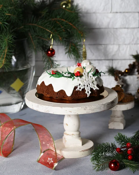 Рождественский Праздничный Фруктовый Торт Десерт — стоковое фото