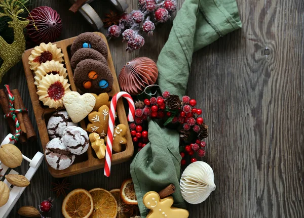 Galletas Fondo Navidad Decoraciones Para Vacaciones Regalos — Foto de Stock