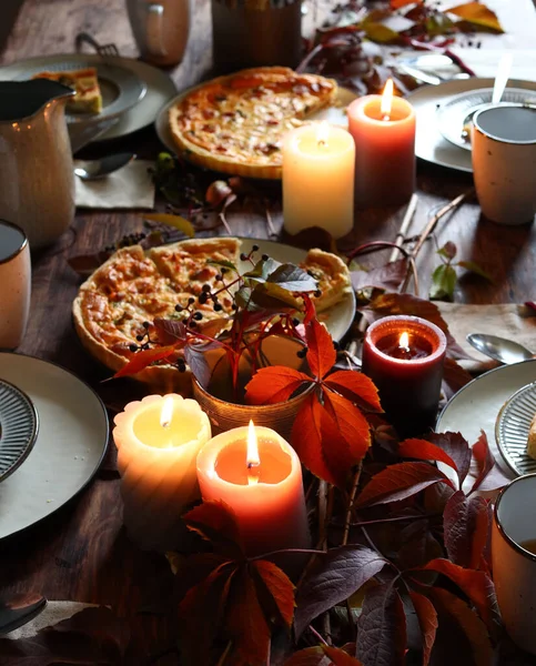 Ensemble Table Automne Festive Pour Jour Action Grâce — Photo